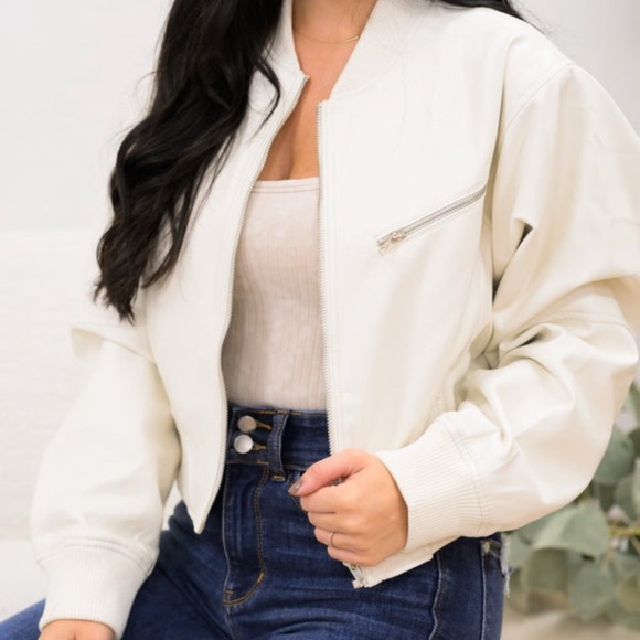 HYFVE Jackets & Blazers - Hyfve Ecru Rhianna Faux LeatherBomber Jacket from Bar Boutique BNWT size medium